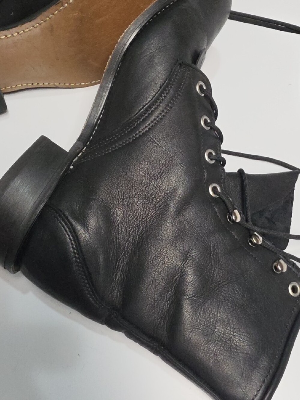 Laredo Vintage Black Leather Lace-Up Western Roper Boots - Size 8 - Picture 8 of 13